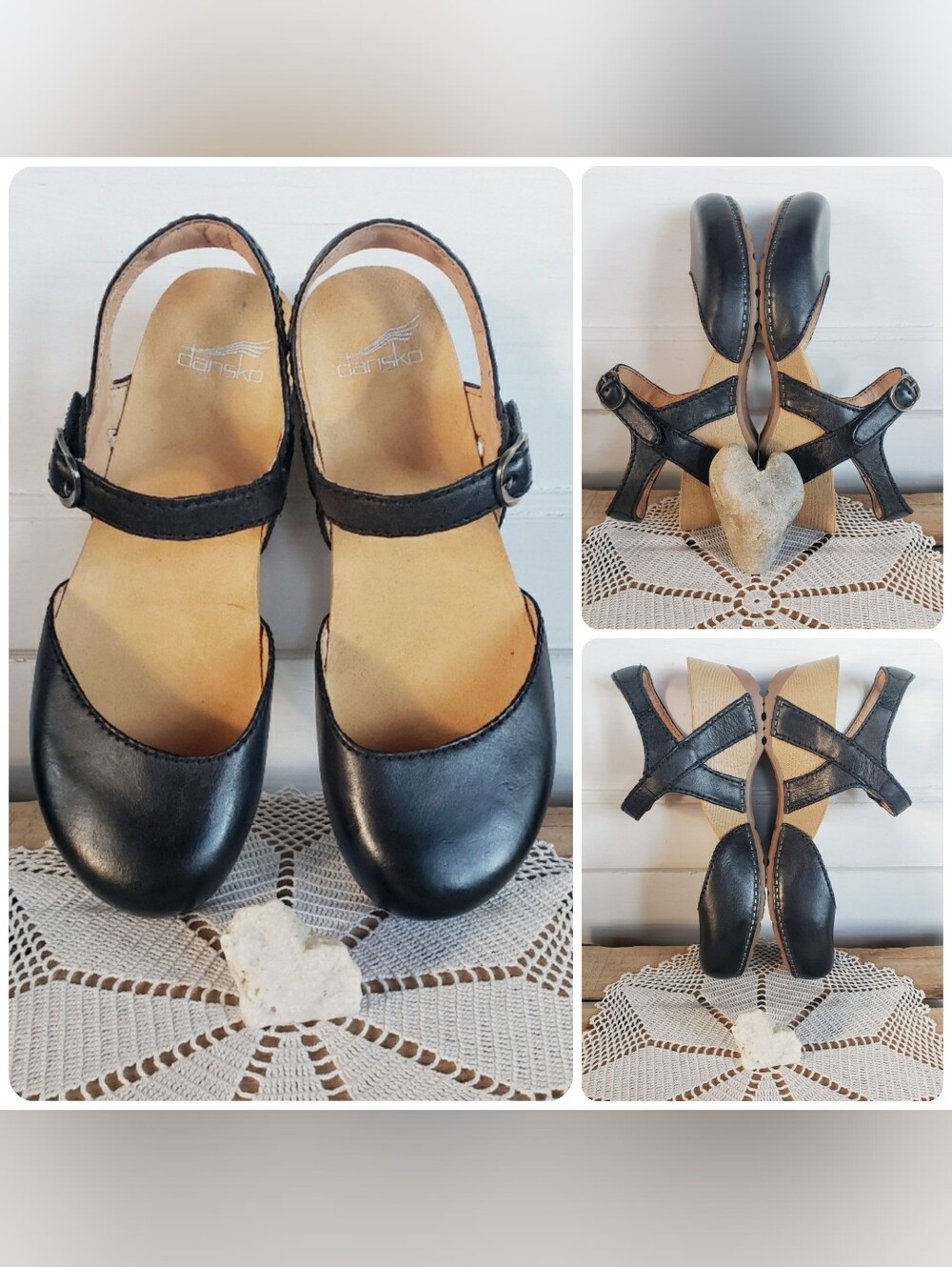 Black Dansko Tiffani Strappy Clog Sandal MaryJane Burnished Strap Buckle Boho ♡ - Picture 5 of 10